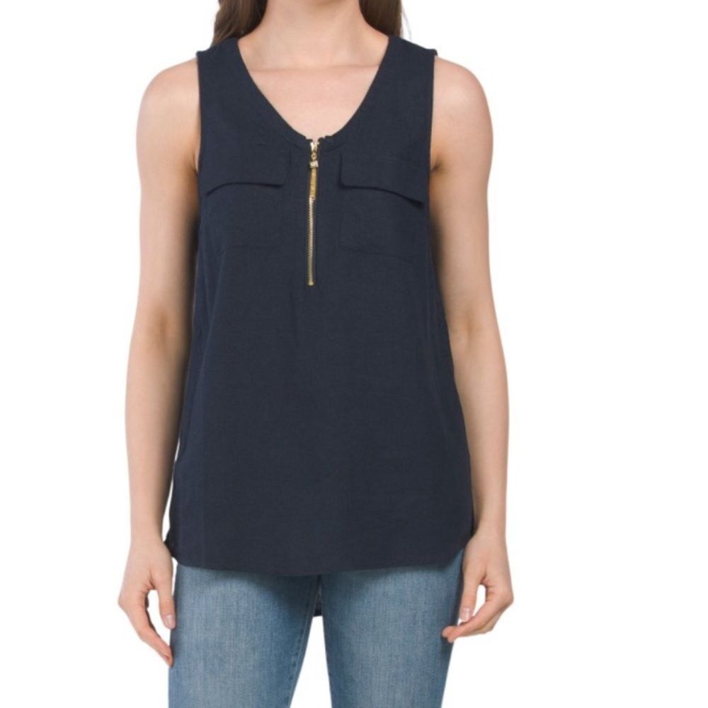 Ellen Tracy Sleeveless Zipper Detail Top Navy Blue Medium NWT - Picture 5 of 11